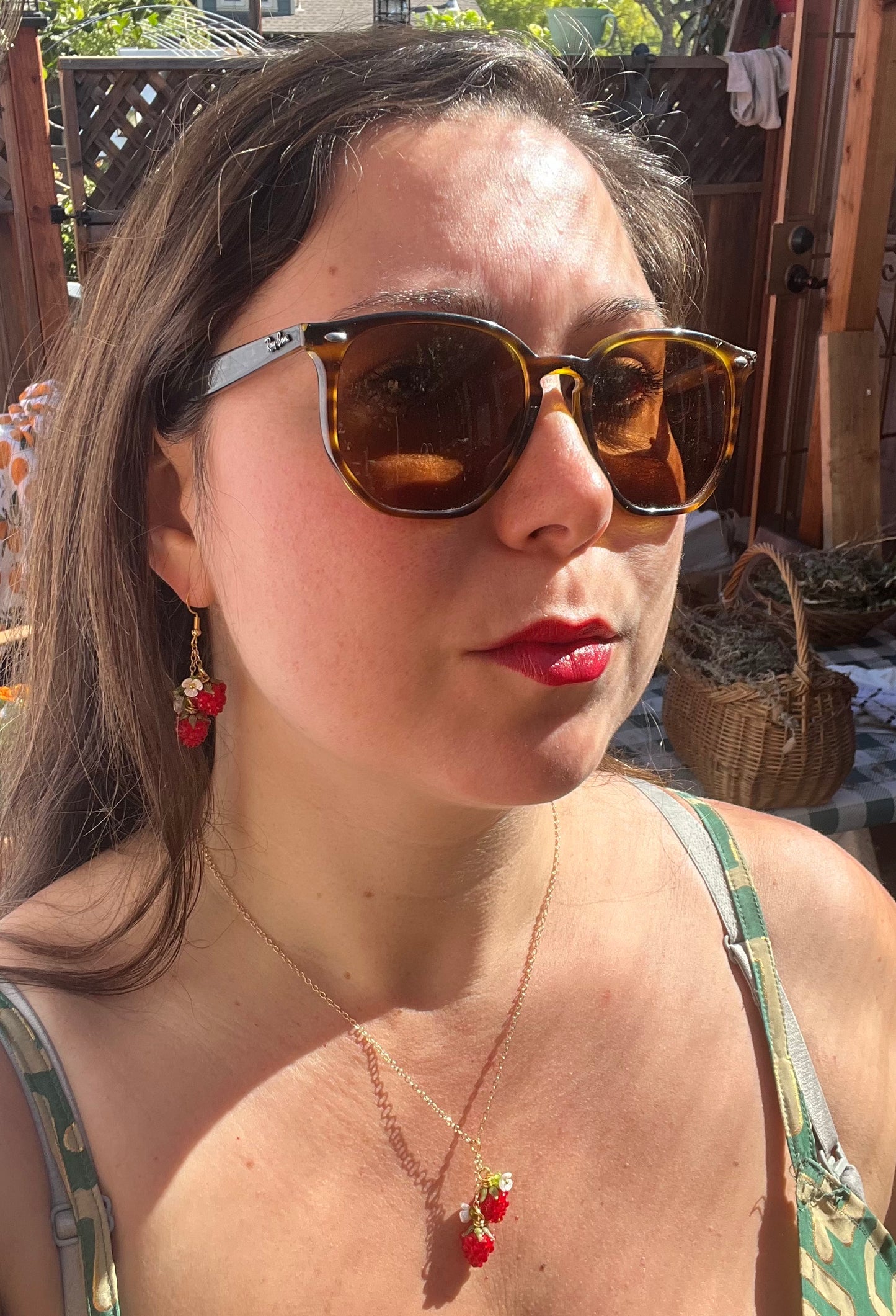 Red Raspberry Dangel Earrings and Necklace Set