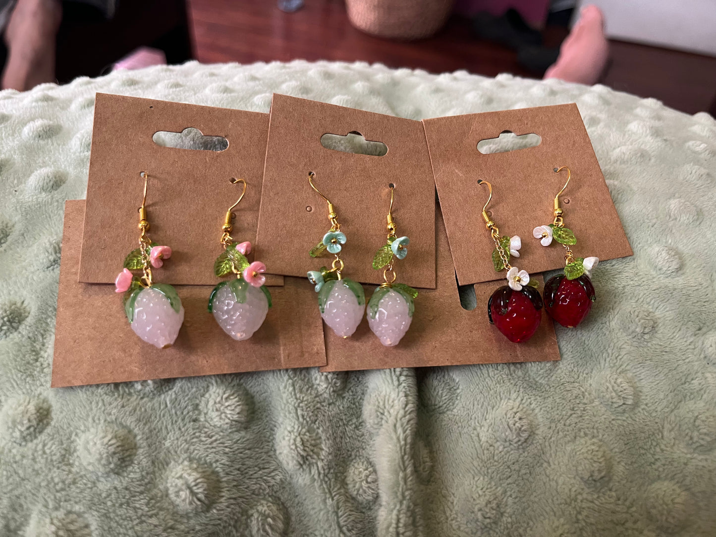 Pink Strawberry Earings with Pink Flowers